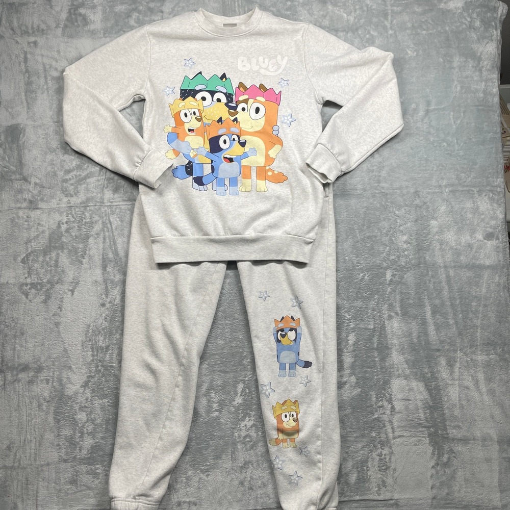 Bluey Family Women Sweatshirt‎ Jogger Pants Set Gray Cartoon Character XS/S